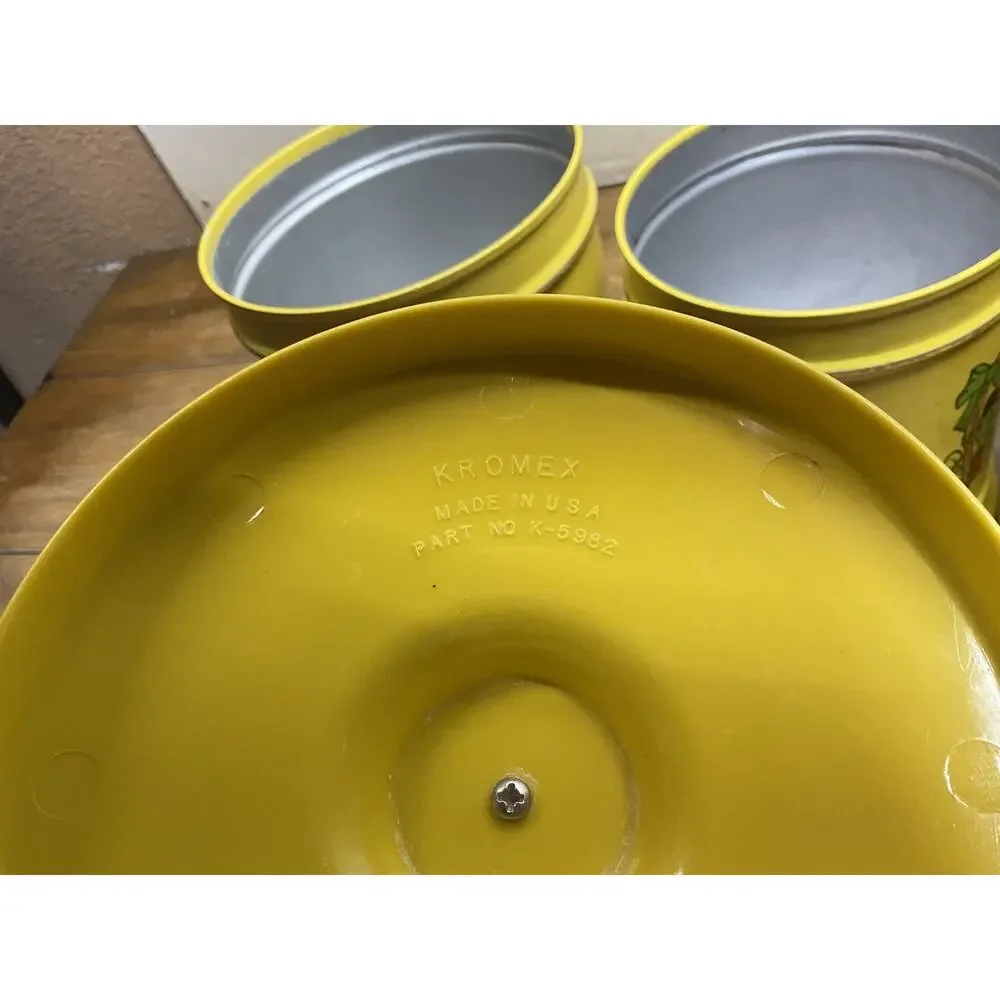 Vtg 70s Kromex Yellow Fruit Basket Aluminum Kitchen Canister Set